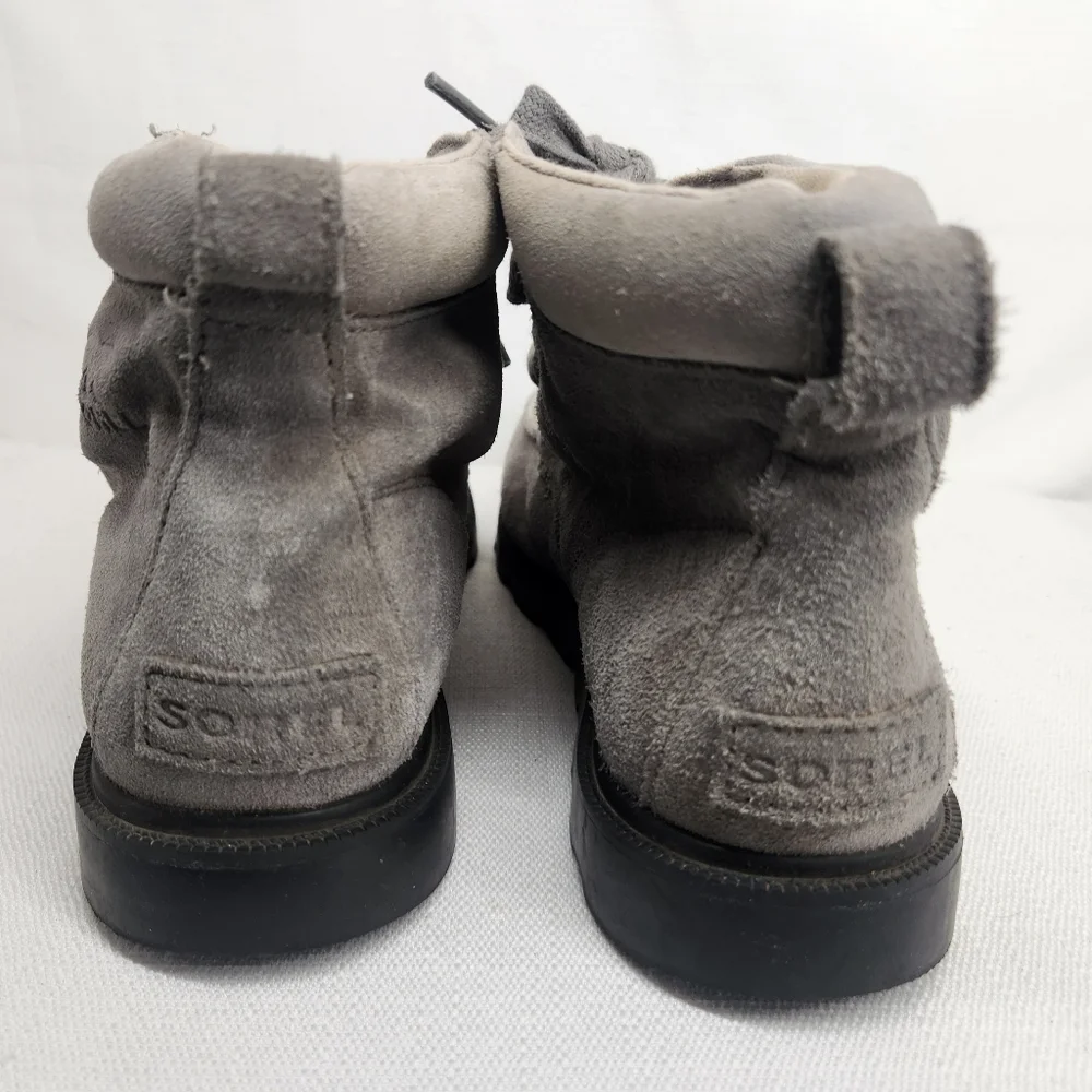 Sorel Youth Kids 5 Gray Suede Ankle Boots Lace up Moc Toe Leather